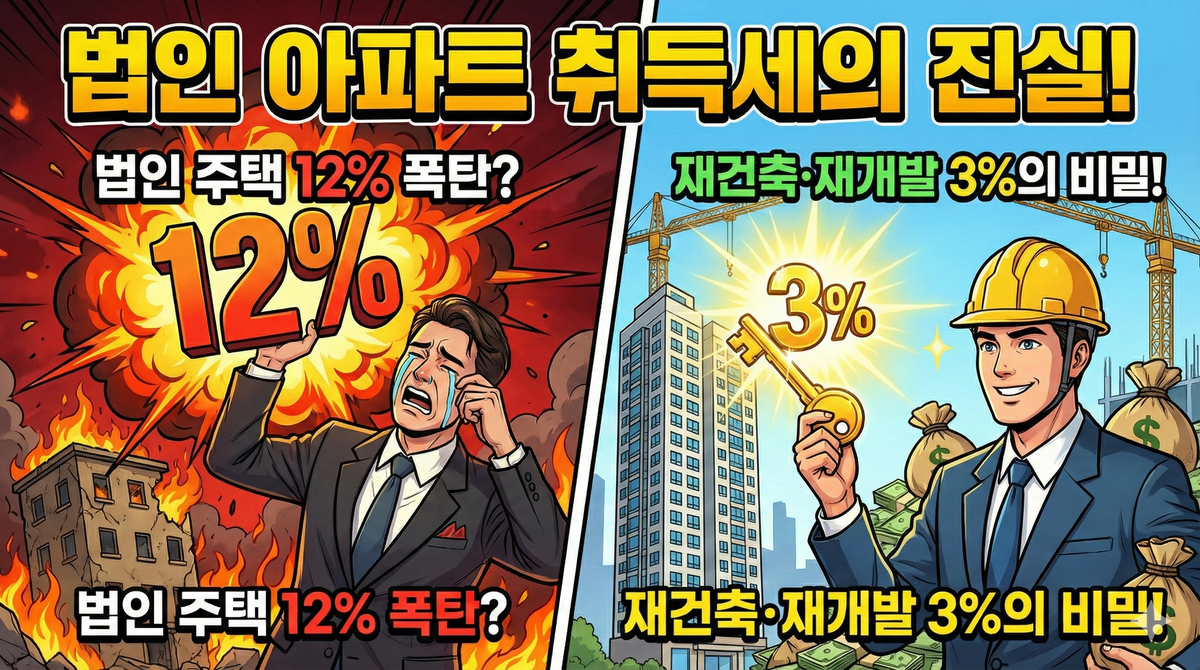 "법인이 '맨땅' 투자해서 아파트 받을 때, 취득세는 12%일까요?" 토지 소유 법인이 입주권을 거쳐 신축 아파트를 취득할 때의 세금